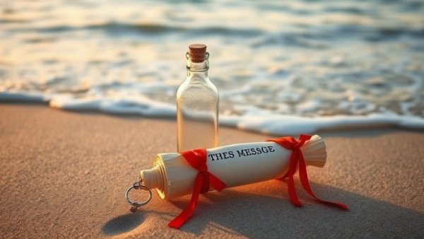 Message in a bottle at sunset on a serene beach.