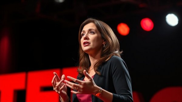 Living with a Robot TED Talk, woman speaking on stage.