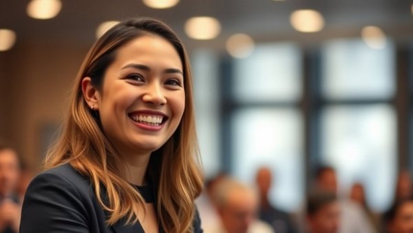 Young woman speaking at TED sustainability event.