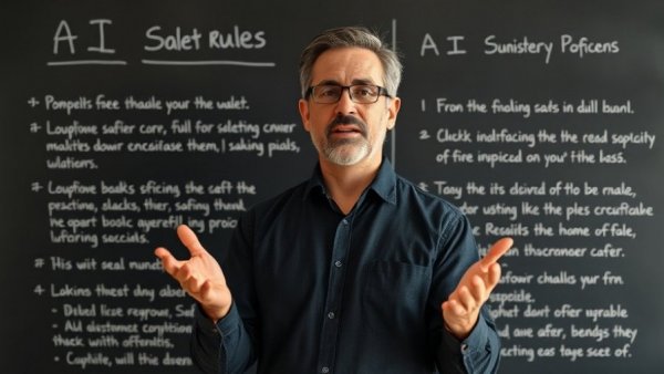 Middle-aged man discusses AI safety in a think series video.