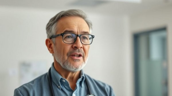 Middle-aged man discussing morning-after pill safety in clinic.