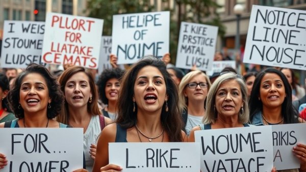 Women passionately demonstrating for justice in Argentina march.