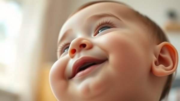 Happy baby symbolizing China's demographic crisis and birth rates, vibrant lighting.