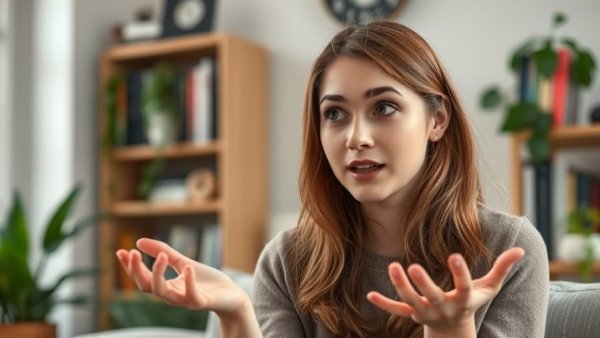 Young woman explains how to calculate Pi with pecans in a home setting.