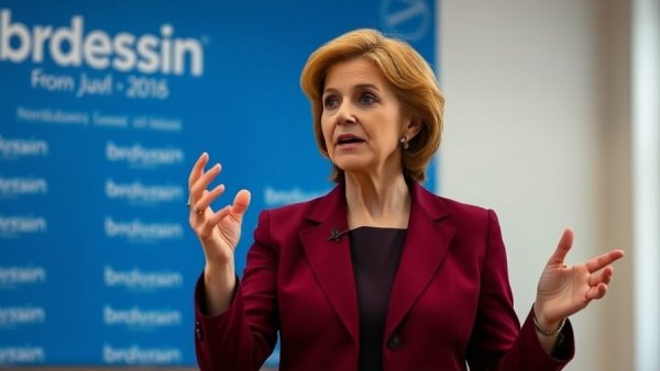 Middle-aged woman discussing US sanctions impact in an interview.