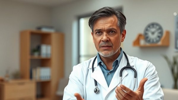 Doctor explaining symptoms of menopause in an office setting.