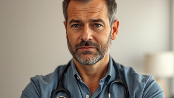 Male doctor explaining menopause, informative setting.