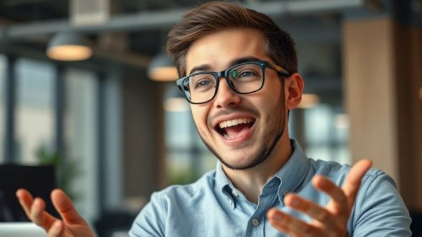 Productivity tips with animated overlay in modern office setting.