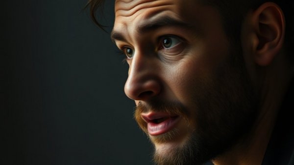 Thoughtful man discussing success in health care, cinematic photo.
