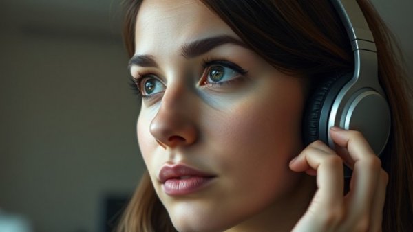 Thoughtful woman with headphones contemplating feedback strategies
