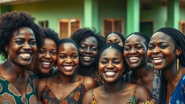 Nigerian women and girls celebrating together, showing joy and community.