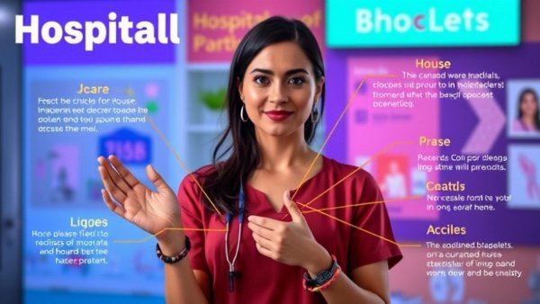 Informative illustration of patient bracelet color meanings with a presenter.