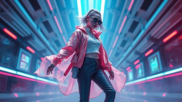 Immersive Fashion Campaigns using Unreal Engine in a digital scene, vibrant and futuristic.