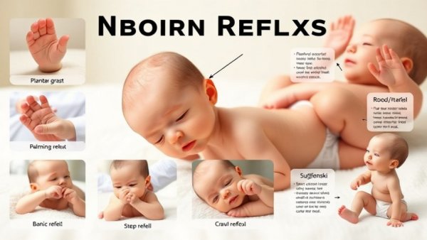 Educational collage of newborn infant reflexes for nursing education.