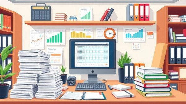 Chart of Accounts Numbering System illustrated in an organized office setup.