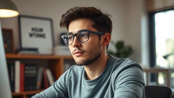 Productivity and goal setting: focused man at desk with motivational books.