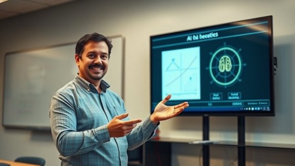 Educator presenting AI in Education module in classroom.