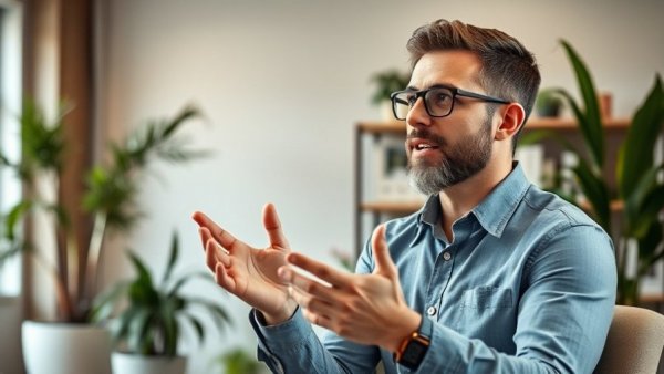 Casual man discussing $2,000 business rule in modern office