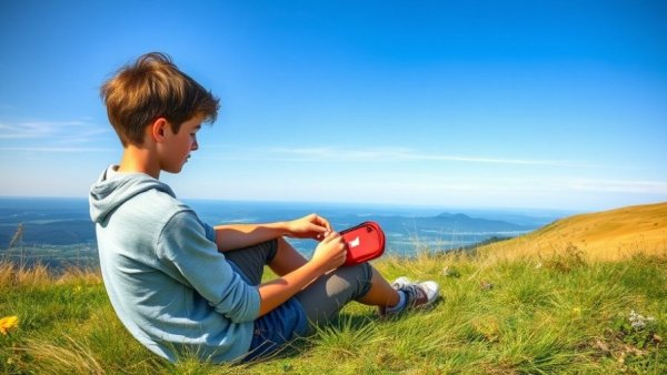 Outdoor scene with person using safari medical kit.