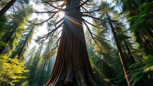 Majestic redwood tree with sunlight in California forest, why do redwoods only grow in California.