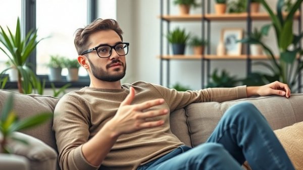 Young man explaining Strategic Imbalance Paradox, casual setting.
