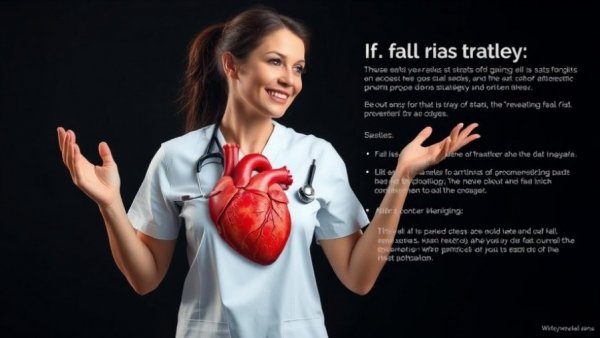 Nurse educating on fall risks in nursing with text overlay.