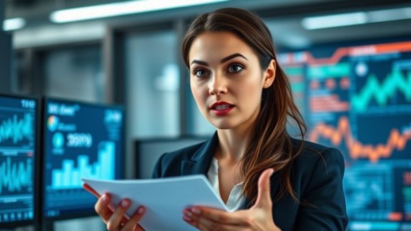 AI Warfare Expansion presentation by professional woman in tech setting.