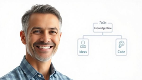 AI Chief of Staff System graphic with smiling man and flowchart icons.
