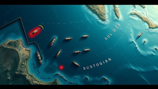 Map showing ship positions in Gulf, illustrating Iranian attacks on Gulf shipping.