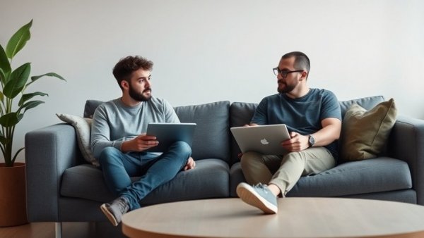 Two men discussing AI tools 2026 in a casual setting.