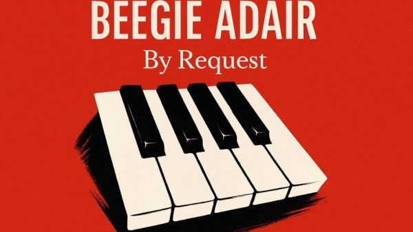 Beegie Adair's sophisticated jazz performances album cover art, piano keys, red background.