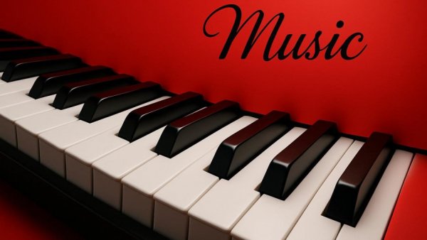 Stylized piano keys on red background for Beegie Adair’s sophisticated jazz performances.