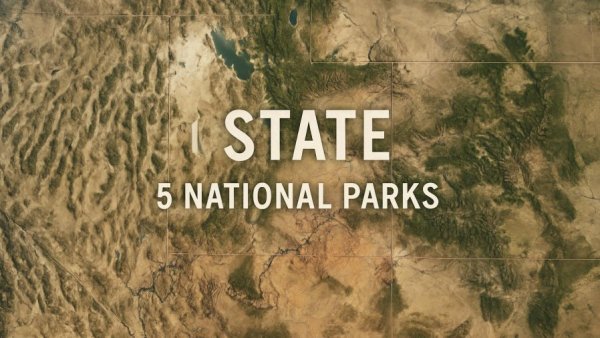 Satellite view of Utah with text overlay about national parks.