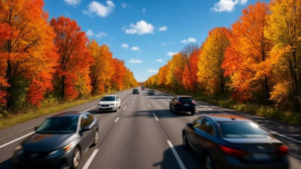 The nostalgia of Travel: Scenic highway with autumn trees