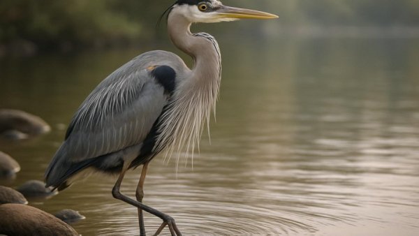 Great blue heron posing by water, Highway 1 California travel diaries