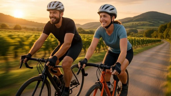 Cyclists on Highway 1 California travel diaries at sunset.