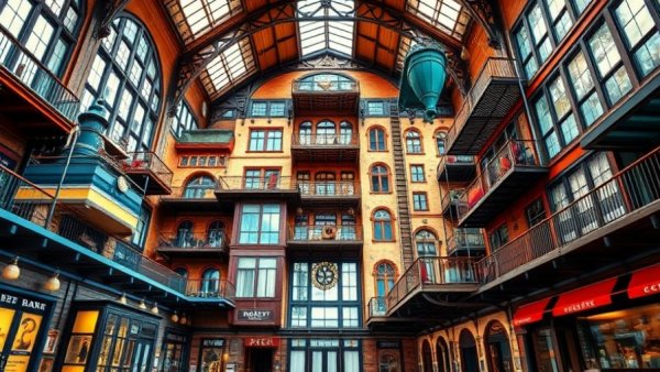 Eclectic architectural collage for London travel guide