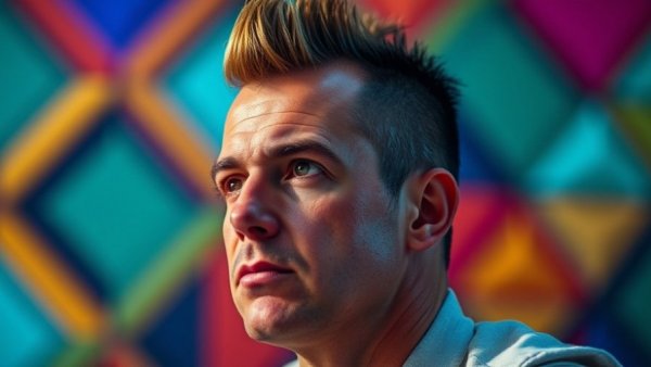 Small changes for a more meaningful life: confident man listening against a colorful backdrop.