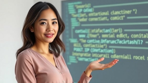 Confident woman presents coding challenge, related to AI Africa filmmakers and developers.