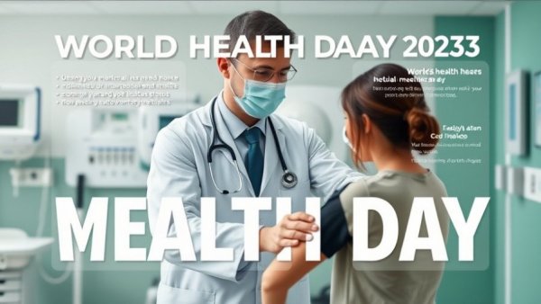 World Health Day 2023 poster with medical advice and doctor-patient interaction.