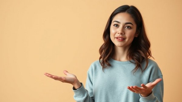 Casual young woman explaining against beige background, AI Africa filmmakers context.