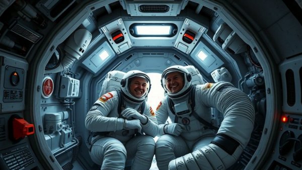 Astronauts inside spacecraft sharing a moment, NASA Artemis II Earthset Image.