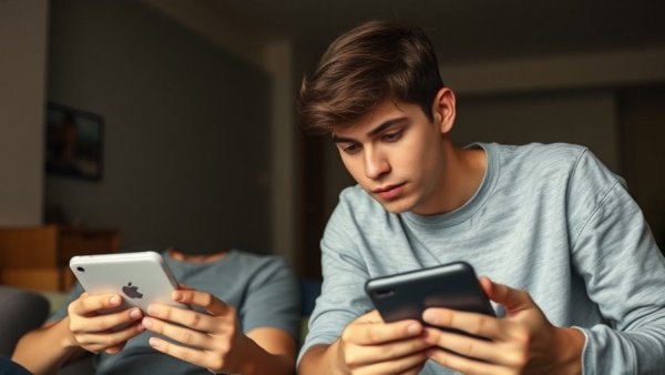 Young men using electronics in Gaza amid restrictions, indoors.