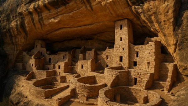 Cliff dwellings in Mesa Verde National Park, showcasing historical architecture.