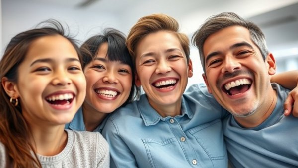 Promotional image for dental care in Kampala with smiling family.