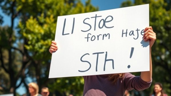 Palestinian child protests siege, holding sign outdoors.
