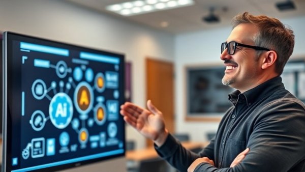 Speaker explaining AI agent skills on a digital screen