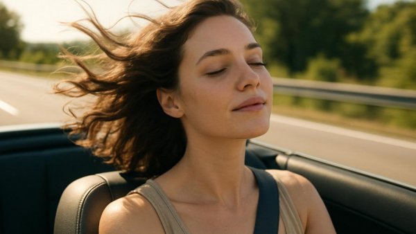 Woman enjoying a drive on Highway 1 with the top down.