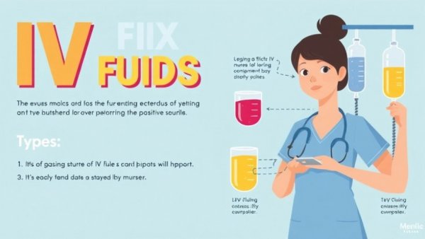 IV fluids types illustrated poster for nurses, vibrant design.