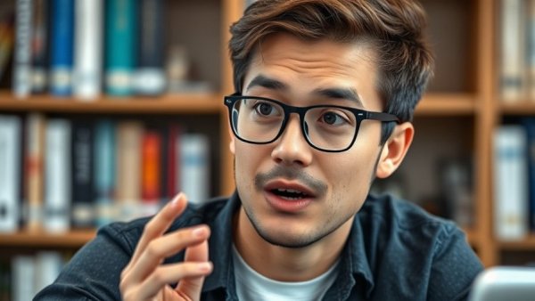 Young man in office debunking myth of overnight success in business.